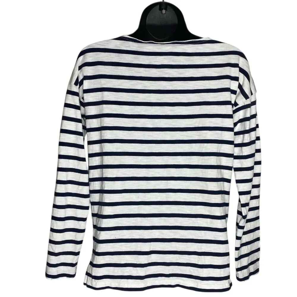 J Crew Shirt Womens XXS Nautical Striped L/S Coastal Whale Wildlife Society